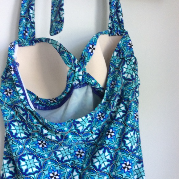 Spanx Love Your Assets Swimsuit Size Medium Blue One Piece Geometric Support - Picture 8 of 16